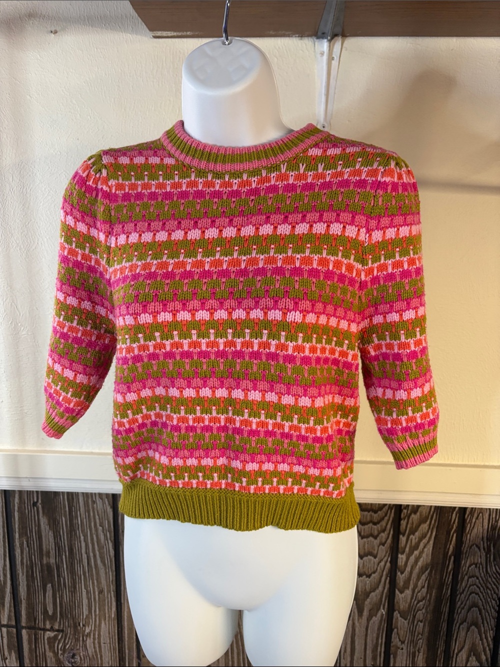 THML Pink, Olive & Orange Striped Crewneck Sweater